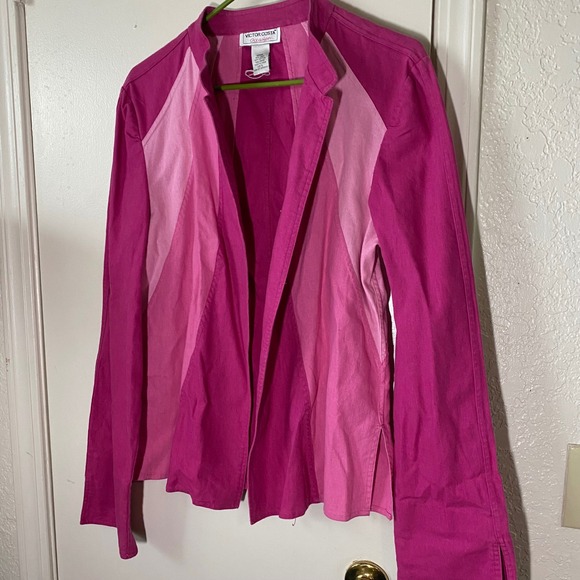 Victor Costa Occasion Pink Color Block Long Sleeve Linen Blend Jacket L - Picture 2 of 5